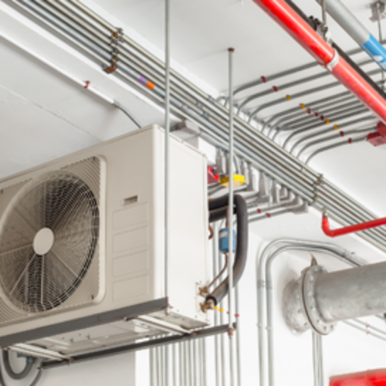 Industrial HVAC System with Piping and Wiring